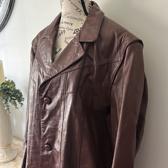 Vintage The Leather Shop Brown Leather Jacket w/ Liner Unisex size 46 Tall - Picture 3 of 12